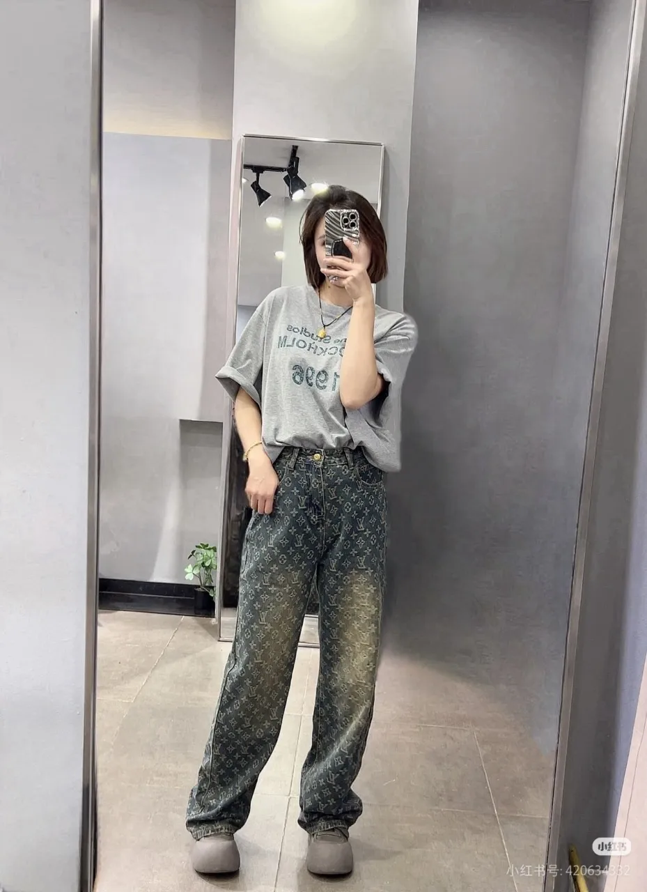 Louis Vuitton/Louis Vuitton all-over printed jacquard straight washed jeans